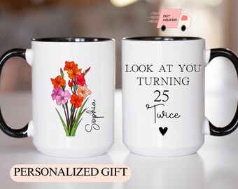 50th Birthday Gift for Women, 50th Birthday Mug, Personalized Birthday Gifts Funny 50th coffee cup 1975, Custom Gift For 50 Year Old Woman
