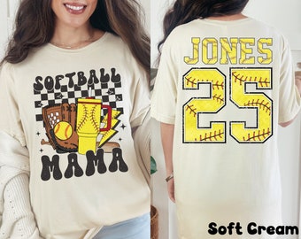Personalized Softball Mama t-shirt With Kids Name & Number, Mom Softball Shirt, Softball Game Season Tee, Softball Game Day Sports Mama Gift