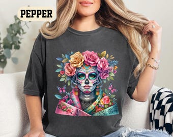 Comfort Colors® Dia de los Muertos T-shirt, Day of the Dead, Sugar Skull Shirt, Mexican shirt, Skull Floral Tee, Halloween Costume Sugar tee