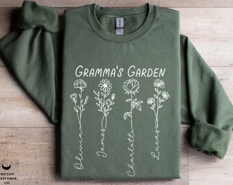 Personalized Grandma's Garden sweatshirt, Custom Birth Month Flower shirt for Grandma, Grandma Nana Gigi Flowers Gift, Grandma Birthday Gift