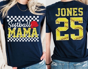 Personalized Softball Mama t-shirt With Kids Name & Number, Mom Softball Shirt, Softball Game Season Tee, Softball Game Day Sports Mama Gift