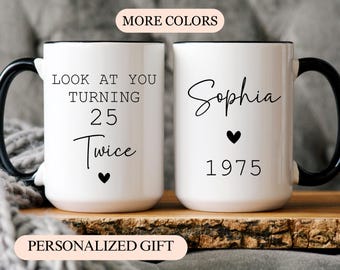 50th Birthday Gift for Women, 50th Birthday Mug, Personalized Birthday Gifts Funny 50th coffee cup 1975, Custom Gift For 50 Year Old Woman
