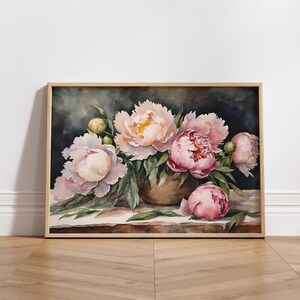 Instant Art Download | Watercolor Peonies Series | Original Vintage Floral Watercolor, Wall Art - Digital Art