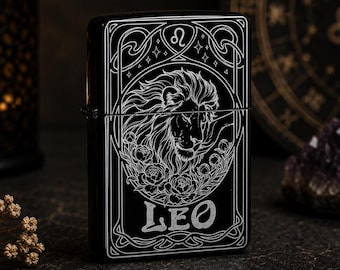 Personlig Lejon Stjärntecken Tarotkort Tändare – Anpassad Graverad Vindtät Gåva Astrologi Horoskop