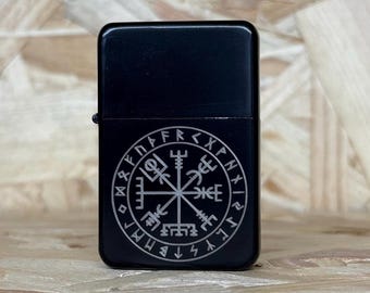 Personalised Vegvisir Viking Lighter, Custom Initial Gift, Engraved, Runes Celtic Norse Pagan