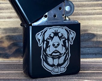 Encendedor con tapa abatible y grabado personalizado de Rottweiler - Regalo personalizado