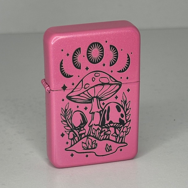 Personalised Mushrooms Trippy Flip top Lighter Moon Witch Hippie Shroom Psychedelic Hallucinogenic Cute Nature Gift Name Initial Custom