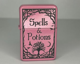 Personalised Spells and Potions Flip Top Lighter Witchy Gift Gamer Tree Crow Moon Mystical Witchcraft