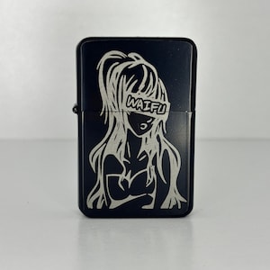 Personalised Waifu Flip Lighter Custom Gift For Gamer Weeb Anime Lovers Custom Engraved Unique Present Waifu Material
