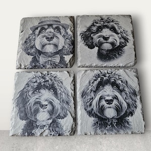 Sottobicchieri in ardesia Cockapoo - Set da 4 o singoli - Regalo per gli amanti dei cani
