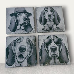Basset Hound Dog Slate Coasters - Set of 4 or Individual - Dog Lovers Gift