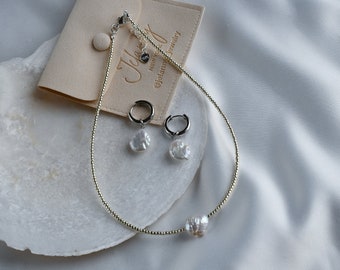 Drop earrings Pearl choker minimalist necklace pearl earrings dangle mom gift dainty necklace wedding earrings bridesmaid jewelry set