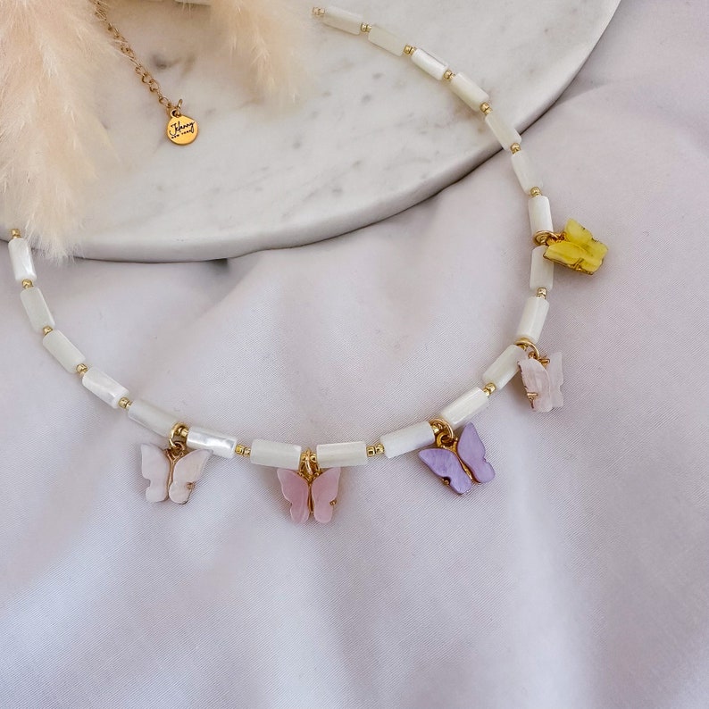 Butterfly necklace pearl jewelry set cute earrings dangle Gemstone pendant necklace butterfly earrings bridesmaid jewelry image 2