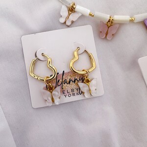 Butterfly necklace pearl jewelry set cute earrings dangle Gemstone pendant necklace butterfly earrings bridesmaid jewelry Earrings 3 only