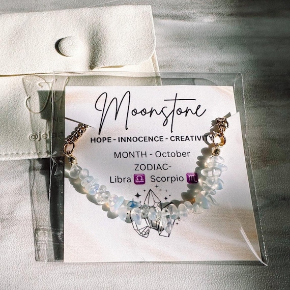 Moonstone Birthstone Bracelet: Libra Scorpio Zodiac, Handmade Gemstone