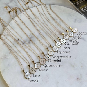 Zodiac Pearl Coin Necklace, Zodiac Necklace, Scorpio Zodiac Necklace, Leo Necklace, Libra Necklace Zodiac, Virgo Necklace, Personalized Gift