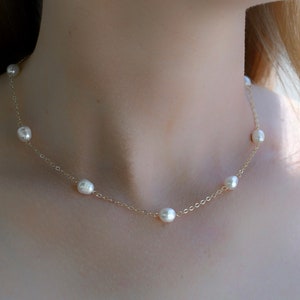 Delicate necklace freshwater pearl choker dainty necklace gold filled jewelry pearl necklace bridesmaid jewelry set