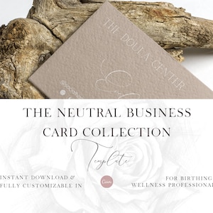 Classy Neutral Style Business Card Template - Doulas, Midwife, Wellness Professionals, Gift - Double-sided, Editable, Digital Download