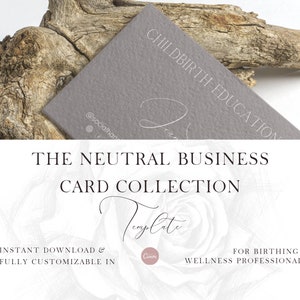 Graceful Neutral Style Business Card Template - Doulas, Midwife, Wellness Professionals, Gift - Double-sided, Editable, Digital Download