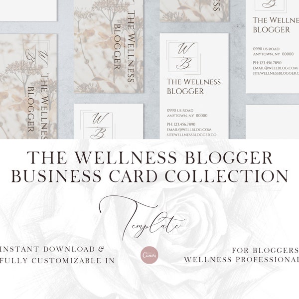 Wellness Business Card | Modern Business Card | Monogram Business Card | Blogger Card | Elegant Card | Printable | Editable | Template