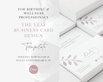 Business Card: Beautiful Leaf Design for Doula, Midwife, Wellness Professional, Customizable, Double-sided, Canva Template, Instant Download