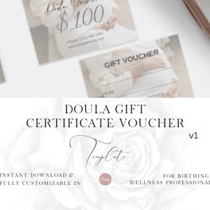 Doula Gift Certificate Template | Customizable Gift Voucher |  Editable Printable Design |  Personalized Voucher Design | Digital Download
