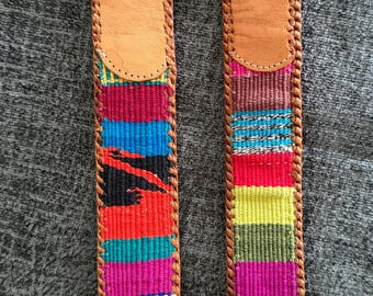 Vintage 70s Guatemalan Hand Woven Belt Choice Size 30 | Boho Leather Whipstitch Textile | Southwestern Ethnic Folk Art Belt Fits 28-31