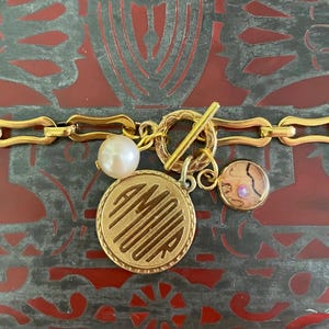 Chunky Gold Charm Necklace with Toggle Clasp - Vintage Inspired Watch Fob Bone Link Chain Style - Chunky Links - Charm Holder Necklace