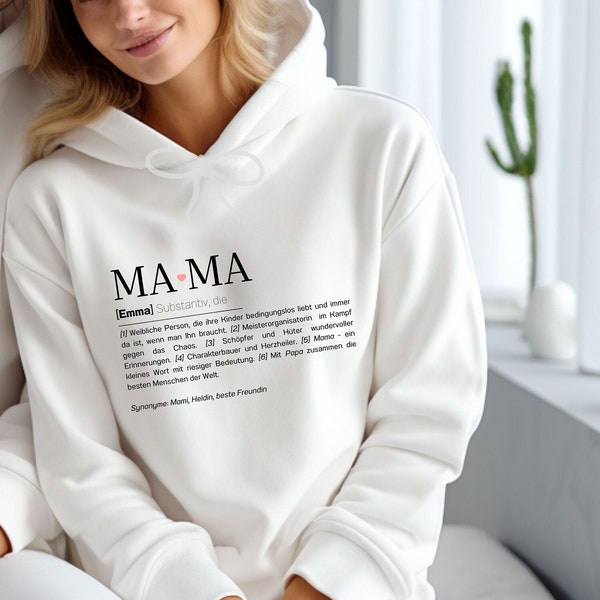 MOM Hoodie Definition Mama | Geschenk Geburt, werdende Mütter, Babyparty, Muttertag, personalisierter Hoodie