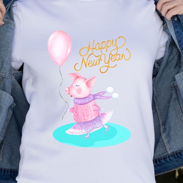 Sweatshirt "Happy New Year" Schweinchen – Bio-Baumwolle, Festlich & Trendy