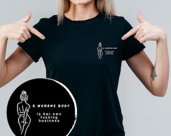 A Woman’s Body Shirt | Pocketprint Statement T-Shirt | My Body My Choice | Feministisches Shirt Schwarz | Empowerment Tee für Feminist*innen