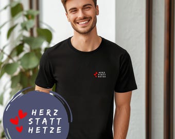 Herz statt Hetze T-Shirt | Anti-Hass Statement Shirt | Demokratie Geschenk | Gegen Diskriminierung | Bio Baumwolle