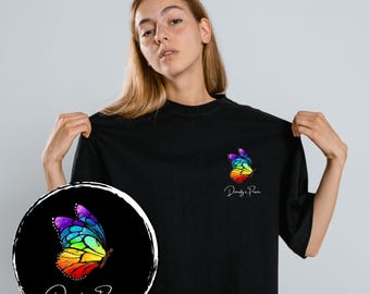 Diversity is Power Shirt | Schmetterling Pocketprint T-Shirt | LGBTQ+ Ally Shirt | Schwarz | Feminist*innen Statement | Inklusives Pride Tee