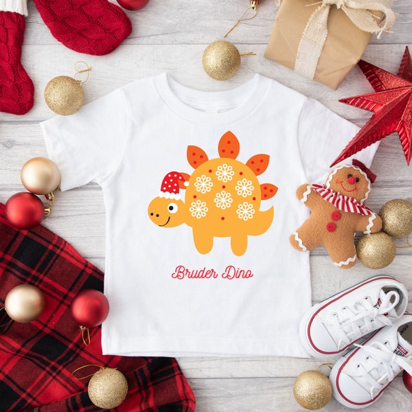 Weihnachtliches Baby T-Shirt "Bruder Dino" – Bio-Baumwolle, Familienserie, Weiß