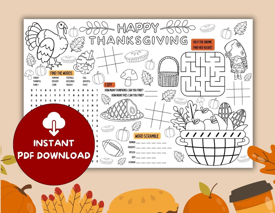 Thanksgiving Activity Sheet Printable Coloring Page Activity - Etsy
