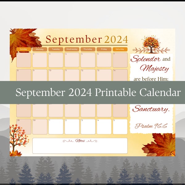 Septembre 2024 Calendrier imprimable Planificateur mensuel 2024 Téléchargement numérique Calendrier chrétien pour impression