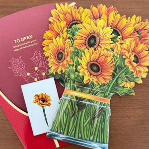 Tarjeta emergente con flores: girasoles, tarjetas para el día de San Valentín, regalos para maestros, bodas, cumpleaños, aniversarios, día de la madre, todas las ocasiones, 3D