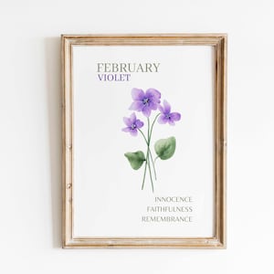 February Birth Month Flower Violet Watercolor Wall Art Print Floral Minimalist Artwork Birth Flower Meaning Birthday Gift Digital Download