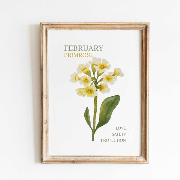 February Birth Month Flower Primrose Watercolor Wall Art Print Floral Minimalist Artwork Birth Flower Meaning Birthday Gift Digital Download