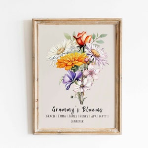 Custom Birth Flower Family Bouquet Print Personalized Christmas Gift Watercolor Birth Month Flowers Art Print Picture Gift Digital Download