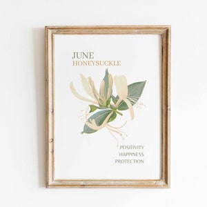 June Birth Month Flower Honeysuckle Watercolor Art Print Floral Minimalist Artwork Birth Flower Meaning Birthday Gift Printable Wall Art