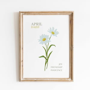 Daisy Watercolor Wall Art Print April Birth Month Flower Meaning Minimalist Floral Artwork Birthday Gift Instant Download