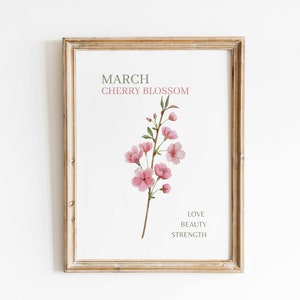 March Birth Month Flower Cherry Blossom Watercolor Print Floral Minimalist Artwork Birth Flower Meaning Birthday Gift Printable Wall Art