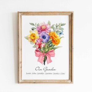 Custom Birth Flower Family Bouquet Print Personalized Christmas Gift Watercolor Birth Month Flowers Art Printable Gift Digital Download