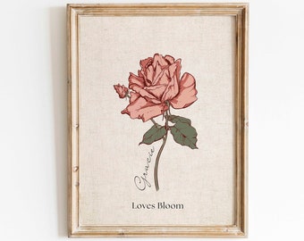 Fleur de naissance personnalisée, cadeau personnalisé, cadeau d'anniversaire pour maman, fleur du mois de naissance, impression d'art avec nom, fleur aquarelle, impression d'art murale