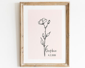 Impression de fleurs du mois de naissance personnalisé un dessin au trait fleur de naissance cadeau photo personnalisé jardin maman cadeau d'anniversaire pour grand-mère cadeau imprimable