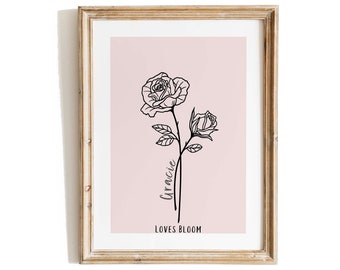Impression de fleurs du mois de naissance personnalisé un dessin au trait fleur de naissance cadeau photo personnalisé jardin maman cadeau d'anniversaire pour grand-mère cadeau imprimable