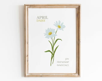Impression d'art mural marguerite aquarelle avril mois de naissance fleur qui signifie oeuvre florale minimaliste cadeau d'anniversaire téléchargement immédiat
