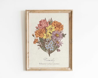 Bouquet de fleurs de naissance personnalisé cadeau de Noël pour maman impression jardin personnalisé mois de naissance art floral grand-mère anniversaire cadeau imprimable numérique