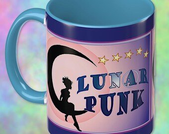 Crescent Moon with Pixie Mug - Lunar Punk Aesthetic, Solarpunk Goth, Ecological Spirituality